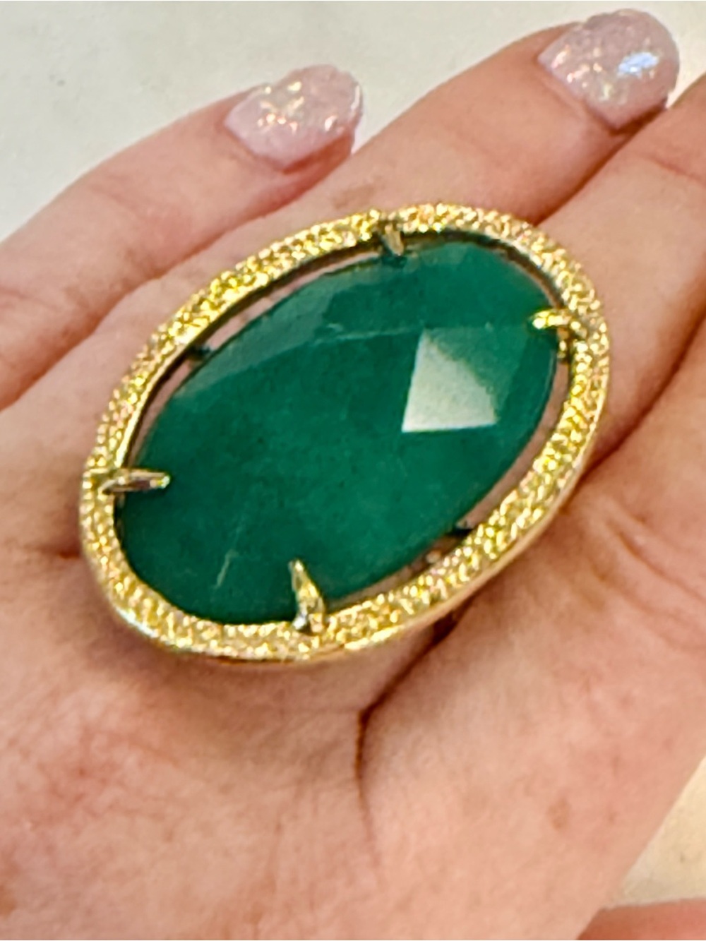 Kendra Scott Gold-Trim Green Agate Oval Statement Ring